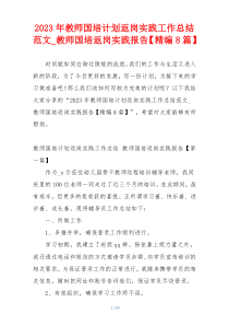 2023年教师国培计划返岗实践工作总结范文_教师国培返岗实践报告【精编8篇】