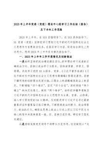 2023年上半年党委党组理论中心组学习工作总结报告及下半年工作思路