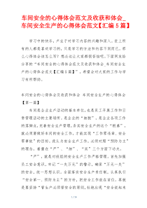 车间安全的心得体会范文及收获和体会_车间安全生产的心得体会范文【汇编5篇】