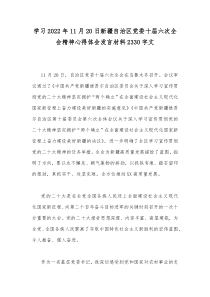 学习2022年11月20日新疆自治区党委十届六次全会精神心得体会发言材料2330字文