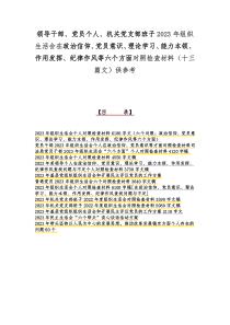 领导干部、党员个人、机关党支部班子2023年组织生活会在政治信仰、党员意识、理论学习、能力本领、