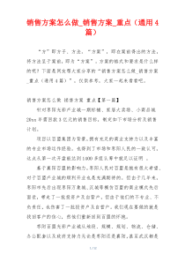 销售方案怎么做_销售方案_重点（通用4篇）