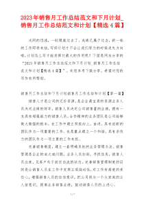 2023年销售月工作总结范文和下月计划_销售月工作总结范文和计划【精选4篇】