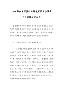 2023年在学习贯彻主题教育民主生活会个人对照检查材料