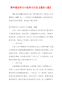 青年理论学习小组学习计划【通用4篇】