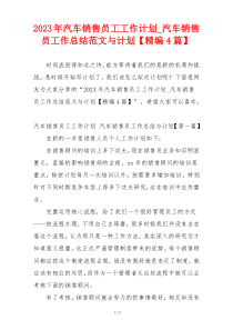 2023年汽车销售员工工作计划_汽车销售员工作总结范文与计划【精编4篇】