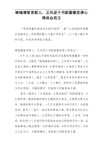 铸魂增智育新人，正风促干书新篇微党课心得体会范文