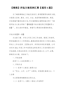 【精推】评选方案范例汇聚【通用4篇】