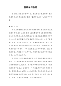 暑期学习总结