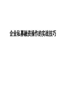 企业私募融资实战技巧