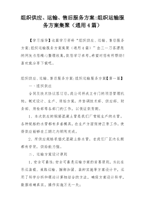 组织供应、运输、售后服务方案-组织运输服务方案集聚（通用4篇）