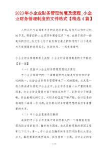 2023年小企业财务管理制度及流程_小企业财务管理制度的文件格式【精选4篇】