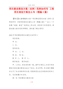 项目建设策划方案（实例）范例如何写 工程项目规划方案怎么写（精编3篇）