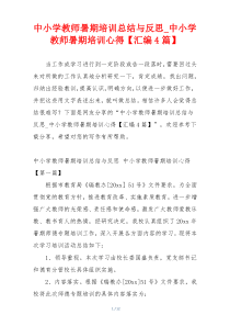 中小学教师暑期培训总结与反思_中小学教师暑期培训心得【汇编4篇】