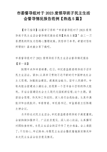 市委督导组对于2023度领导班子民主生活会督导情况报告范例【热选5篇】