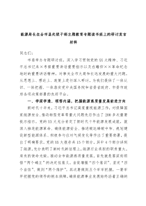 (领导发言)能源局长在全市县处级干部主题教育专题读书班上的研讨发言材料