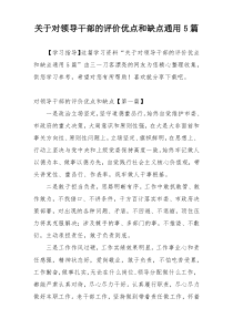 关于对领导干部的评价优点和缺点通用5篇