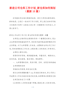 新进公司仓库工作计划_新仓库如何规划（最新10篇）