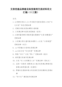 支部党建品牌建设典型案例交流材料范文汇编（十三篇）