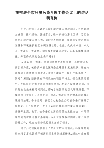 在推进全市环境污染治理工作会议上的讲话稿范例