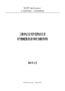 上海市电力公司沪北供电公司电气绝缘监督及仪表专职行为规范考评表