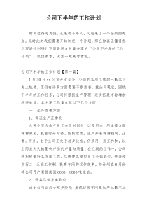 公司下半年的工作计划