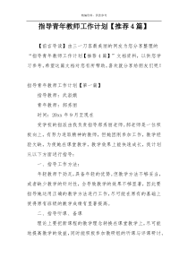 指导青年教师工作计划【推荐4篇】