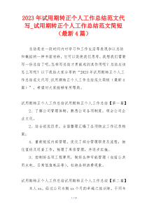 2023年试用期转正个人工作总结范文代写_试用期转正个人工作总结范文简短（最新4篇）