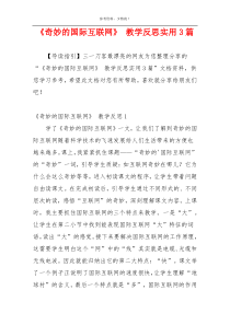 《奇妙的国际互联网》 教学反思实用3篇