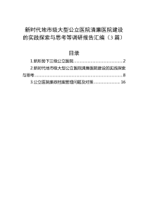 新时代地市级大型公立医院清廉医院建设的实践探索与思考等调研报告汇编（3篇）