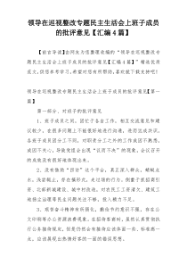 领导在巡视整改专题民主生活会上班子成员的批评意见【汇编4篇】