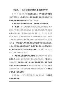 王忠明十二五投资方向重点要形成竞争力