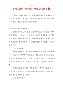 职业规划中的职业环境分析实用5篇