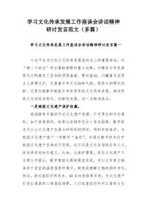 学习文化传承发展工作座谈会讲话精神研讨发言范文（多篇）