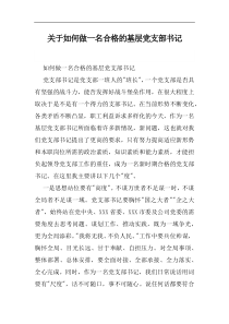 关于如何做一名合格的基层DZB书记