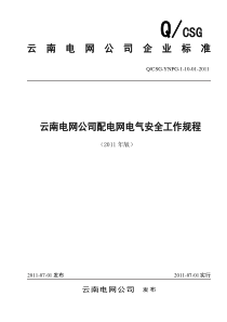 云南电网公司配电网电气安全工作规程