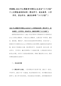 两篇稿：2023年主题教育专题民主生活会“六个方面”个人对照检查剖析材料（理论学习、政治素质、工