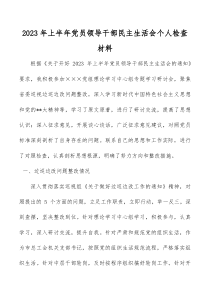 2023年上半年党员领导干部民主生活会个人检查材料