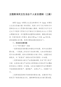 主题教育民主生活会个人发言提纲（三篇）