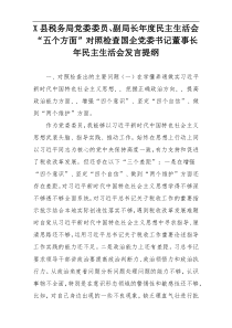 X县税务局党委委员、副局长年度民主生活会“五个方面”对照检查国企党委书记董事长年民主生活会发言提纲