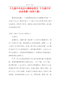 十九届六中全全心得体会范文 十九届六中全会有感（实用3篇）