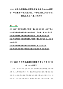 2023年医药领域腐败问题全面集中整治自查自纠报告、专项整治工作实施方案、工作动员会上的讲话稿、