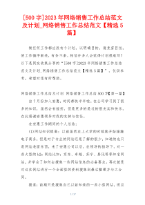 [500字]2023年网络销售工作总结范文及计划_网络销售工作总结范文【精选5篇】