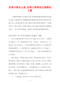 招商方案怎么做_招商方案策划文案精选4篇