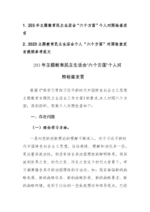 两篇：2023主题教育民主生活会个人“六个方面”对照检查发言提纲参考范文