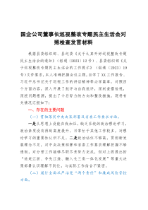 国企公司董事长巡视整改专题民主生活会对照检查发言材料