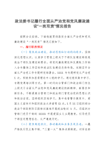 政法委书记履行全面从严治党和党风廉政建设“一岗双责”情况报告