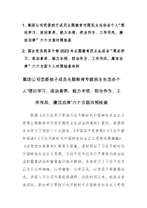 两篇：2023年集团公司党委班子成员主题教育专题民主生活会个人“理论学习、政治素养、能力本领、担