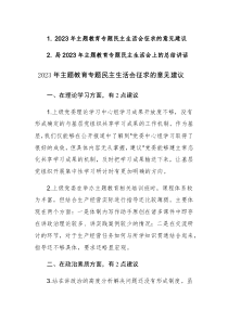 2023年主题教育专题民主生活会征求的意见建议及总结讲话范文2篇