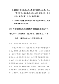 两篇：2023年政协党组成员主题教育专题民主生活会个人“理论学习、政治素质、能力本领、担当作为、